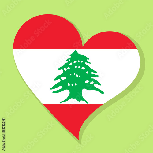 Isolated national flag of Lebanon. Love flag of Lebanon. Lebanon heart-shaped flag color background vector illustration.