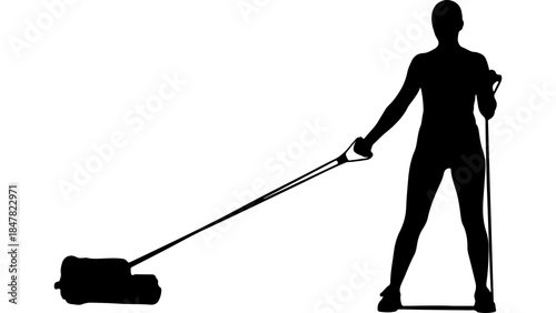 Woman exercising with resistance band with transparent background