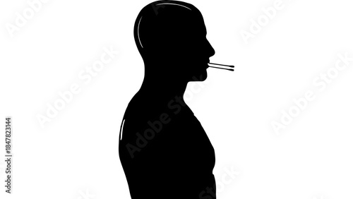 Man profile silhouette with objects in mouth with transparent background