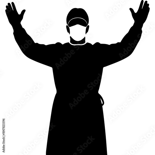 Worker wearing mask and gloves with transparent background