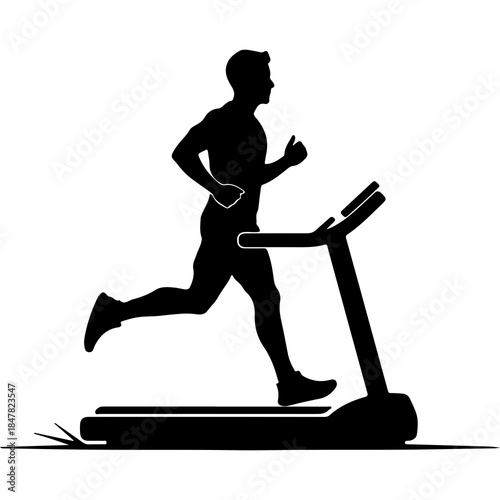 Man running on treadmill with transparent background
