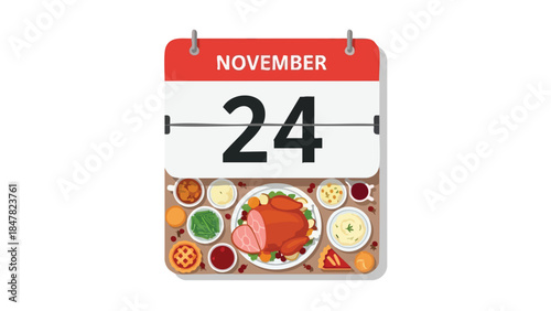 A festive November 24th calendar display showcasing a traditional holiday meal spread