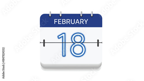 A vibrant blue and white flip calendar icon prominently showcasing the eighteenth day of February, representing scheduling deadlines and important
