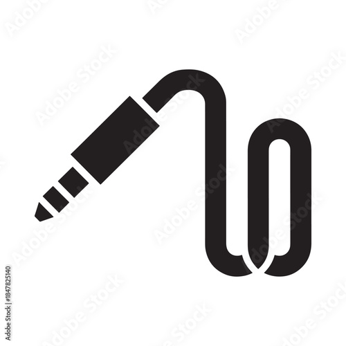 A black and white illustration of an audio cable with a standard plug