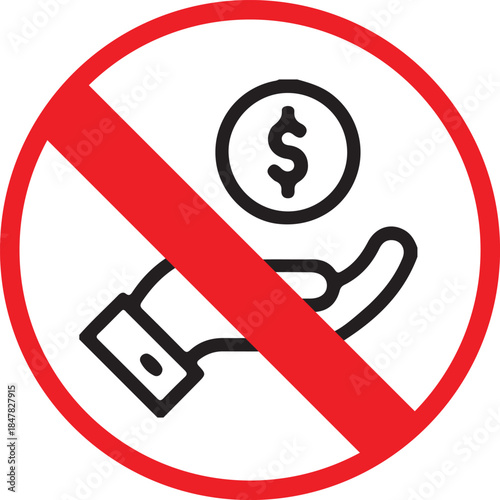 No Cash Transactions Allowed Sign with Red Prohibition Symbol Isolated on White Background, Money Restriction Warning Icon for Payment Policy and Regulation Concepts.