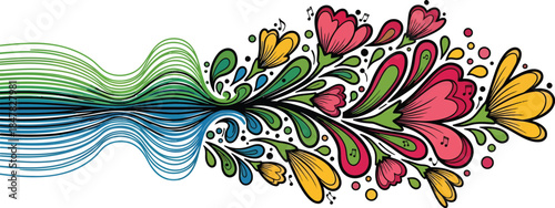 Colorful Abstract Floral Doodle Wave Vector