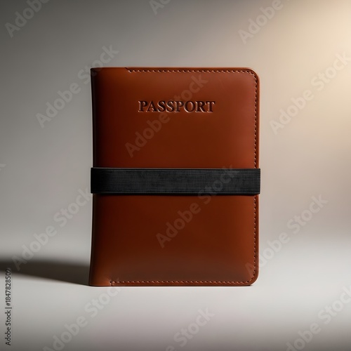 Elegant Travel Wallet Featuring 'PASSPORT' Embossing and Black Elastic Band on Front