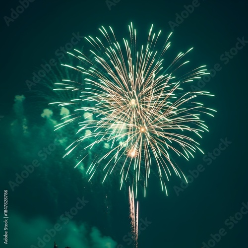 Festive Fireworks Captured Mid-Burst with Glowing Trails and Smoky Depth