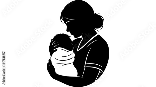 Mother holding baby with transparent background