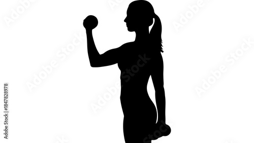 Woman lifting dumbbell with transparent background