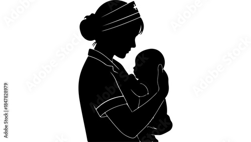Nurse holding baby with transparent background