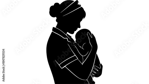 Nurse holding baby with transparent background