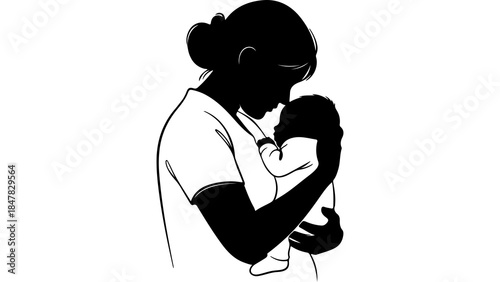 Mother holding baby with transparent background