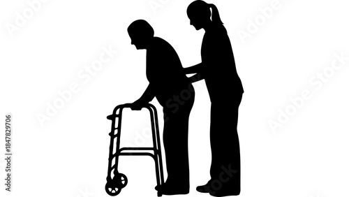 Elderly care assistance with transparent background