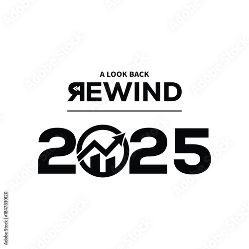 Minimal “A Look Back Rewind 2025” typography design in bold black on white background, modern text layout ideal for year in review content, recap videos, social media posts, and editorial projects.