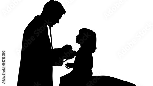 Father and daughter silhouette with transparent background