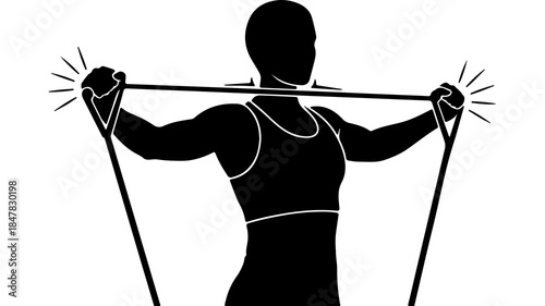 Woman exercising with resistance band with transparent background