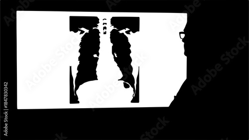 Chest x-ray with doctor viewing with transparent background