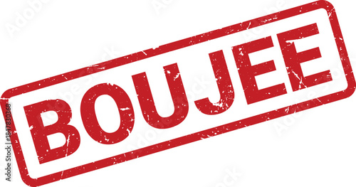 Red Distressed Rubber Stamp with Word Boujee on White Background, Grunge Texture