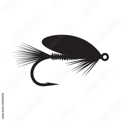 A black silhouette of a fishing lure showcasing its detailed design