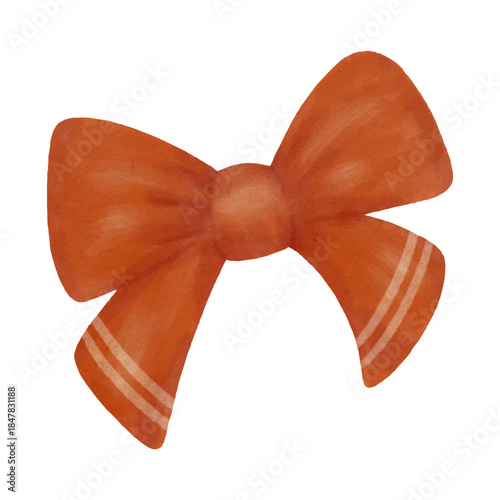 Watercolor red ribbon bow illustration for gift, Christmas, decoration and holiday design