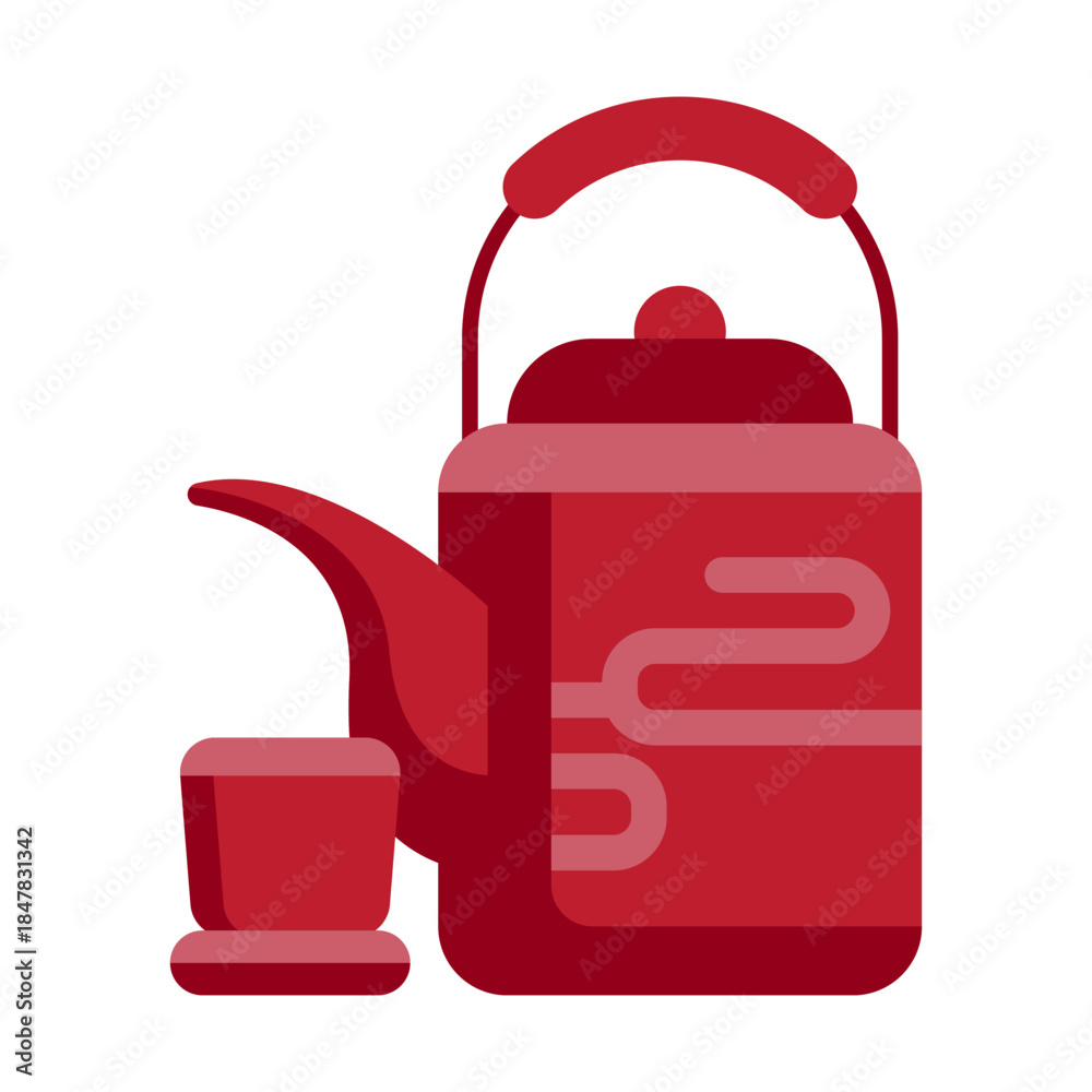 Obraz premium Red teapot and teacup icon symbolizing warmth, harmony, hospitality, and good fortune. Perfect for Lunar New Year, Chinese New Year, and Asian cultural concepts