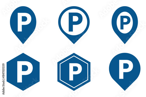 Blue parking sign with white letter p, traffic and road symbol, urban street design, icon for transportation and public spaces, isolated on white background