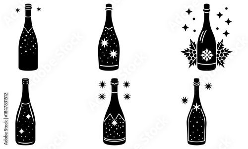 Wine Bottles with Star on White Background silhouette stars