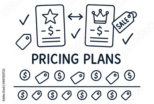 Pricing plans comparison with price tags and sale symbol