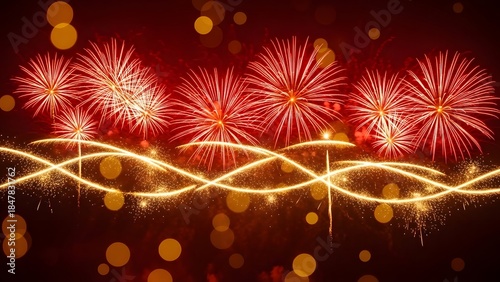 Red Fireworks and Sparkling Trails Creating a Magical Celebration Atmosphere