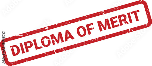Angled Red Rubber Stamp With the Words DIPLOMA OF MERIT Isolated on White