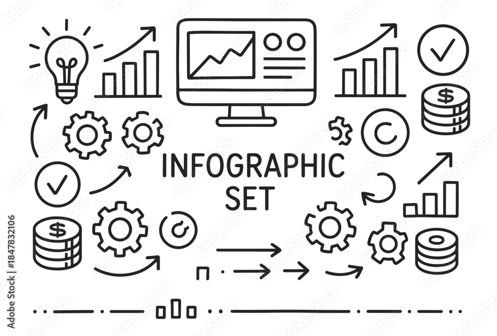 Fototapeta premium Hand-drawn infographic elements set with graphs and icons