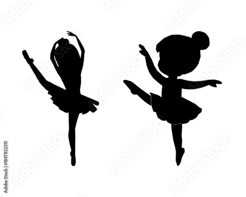 Cute Kids Ballerina Silhouettes.Vector Dance Girls Collection. Ballet Girl Silhouette Set. Little Ballerina Vector Silhouettes. Children Ballet Dance Silhouettes. kids ballerina silhouette.
