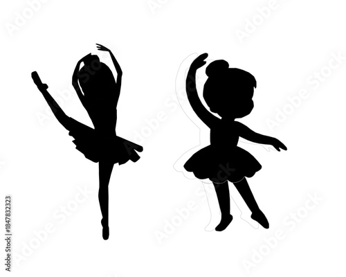 Cute Kids Ballerina Silhouettes.Vector Dance Girls Collection. Ballet Girl Silhouette Set. Little Ballerina Vector Silhouettes. Children Ballet Dance Silhouettes. kids ballerina silhouette.
