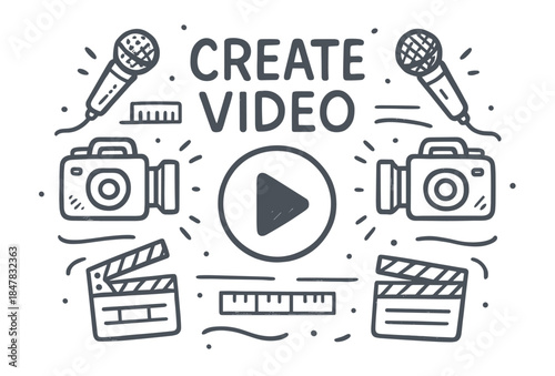 Hand-drawn video creation elements with cameras and microphones