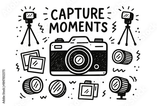 Illustrated camera and elements with inspirational text