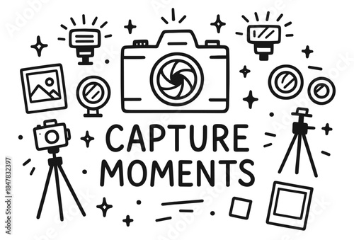 Capture moments: artistic camera and equipment doodles