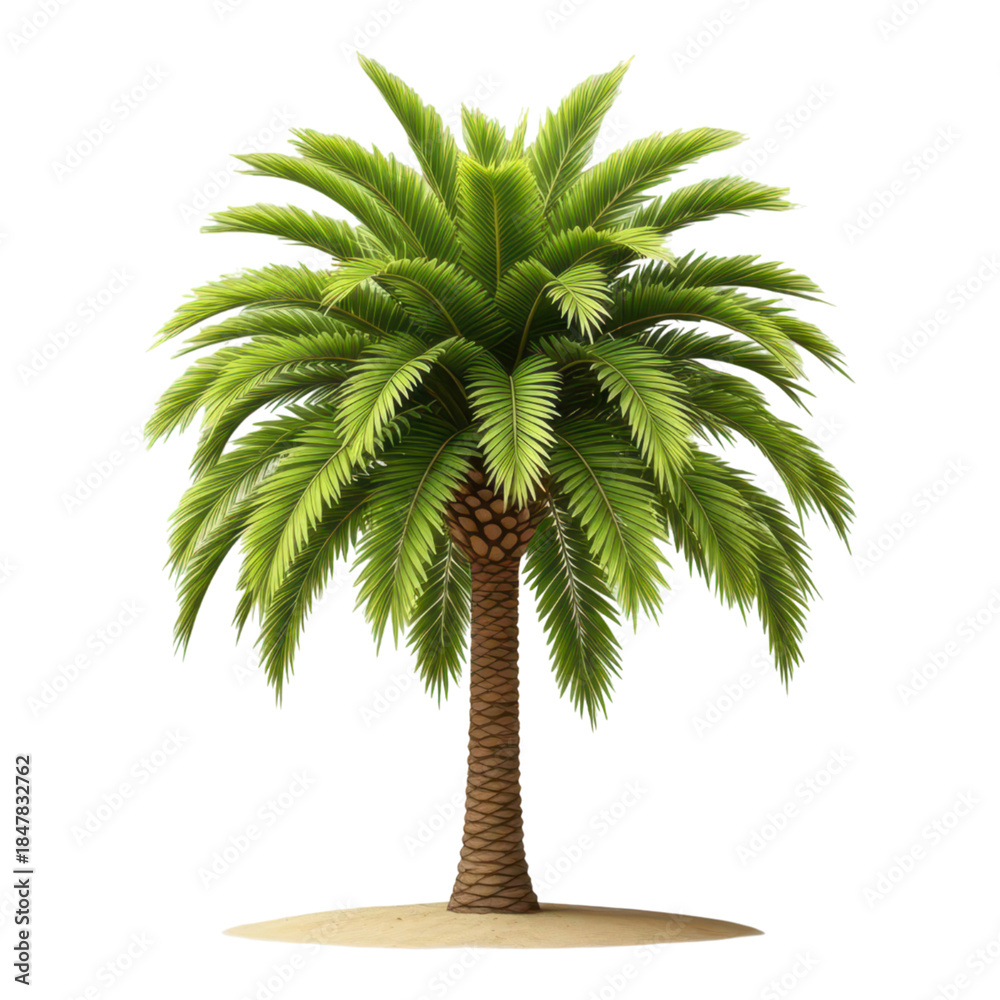 Fototapeta premium A palm tree standing alone on sandy ground isolated on transparent background