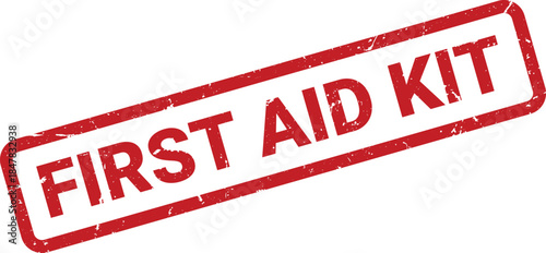 Grunge Red Rubber Stamp Showing the Words First Aid Kit on White Background