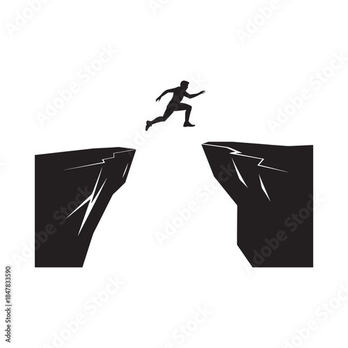 A silhouette of a person running and jumping across a dangerous gap