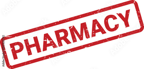 Red Pharmacy Stamp with Grunge Texture on White Background Isolated Healthcare Concept