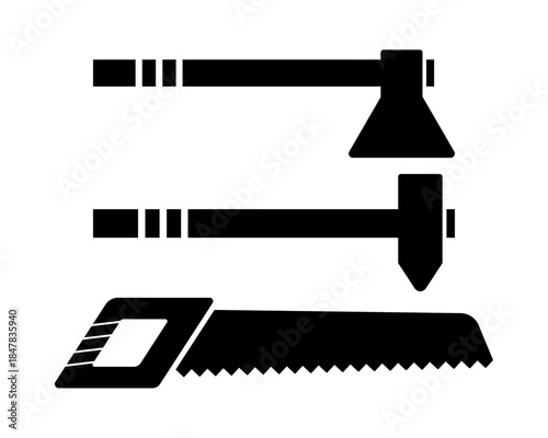 Set of work tool kit vector illustration. Axe, hammer, saw icons