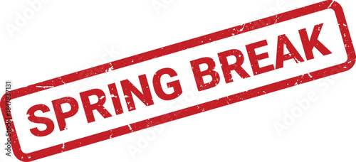 Red Grunge Spring Break Stamp on White Background, Vacation Theme