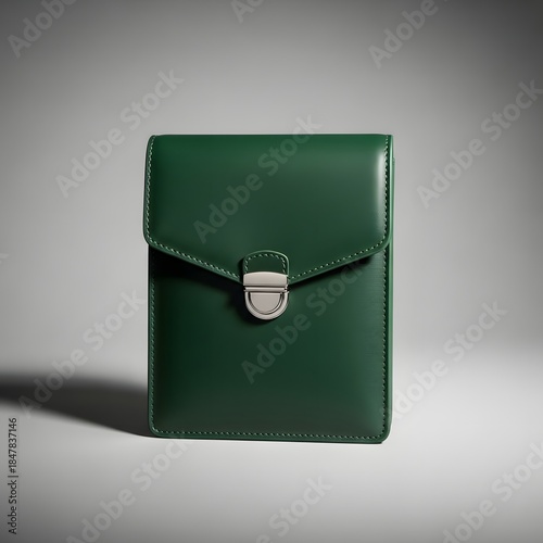 Minimalist Studio Shot of Premium Green Clutch with Flap Closure and Visible Stitching Details