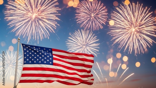 Celebratory American Flag and Fireworks Image for Patriotic Holiday and National Events