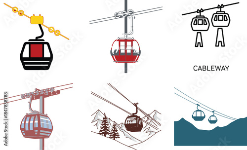 Collection of cable car and gondola illustrations