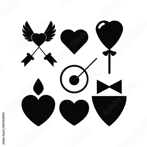 Collection of Various Heart-Shaped Icons and Symbols Representing Love and Celebration