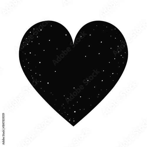 Elegant black heart silhouette filled with scattered tiny white stars, symbolizing love and cosmic wonder