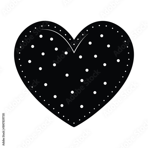 Abstract black heart shape with white polka dots, symbolic of love and affection