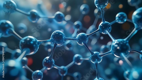 Abstract visualization of interconnected blue molecular structures on a dark background.